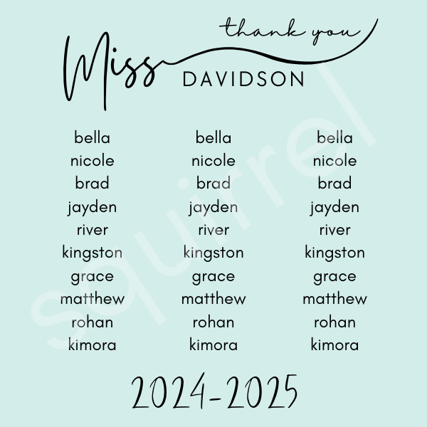 Custom Teacher Gift - Class Names & Year 2"x2"