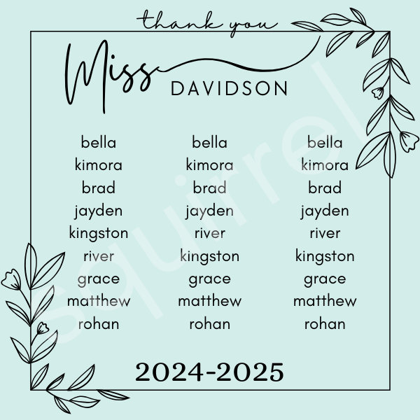 Custom Teacher Gift - Class Names & Year 2"x2"