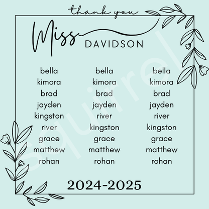 Custom Teacher Gift - Class Names & Year 2"x2"