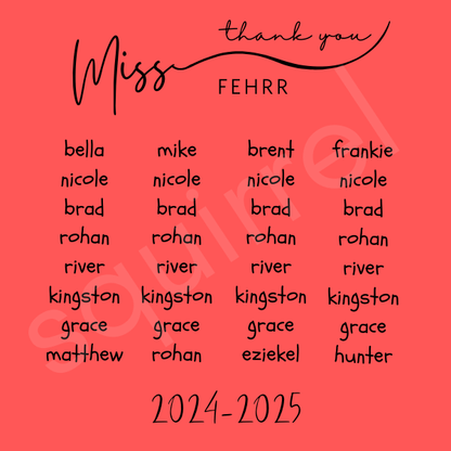 Custom Teacher Gift - Class Names & Year 2"x2"
